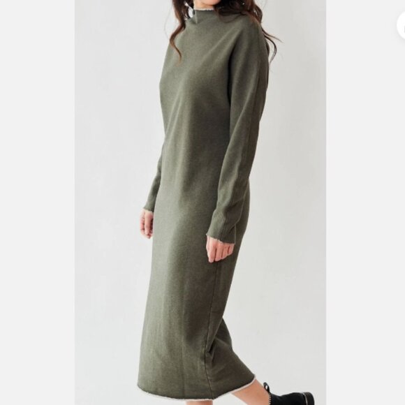 Frank & Eileen Isabelle Funnel Neck Midi Dress Large Moss Green Raw Hem LAB418TF - Picture 10 of 10